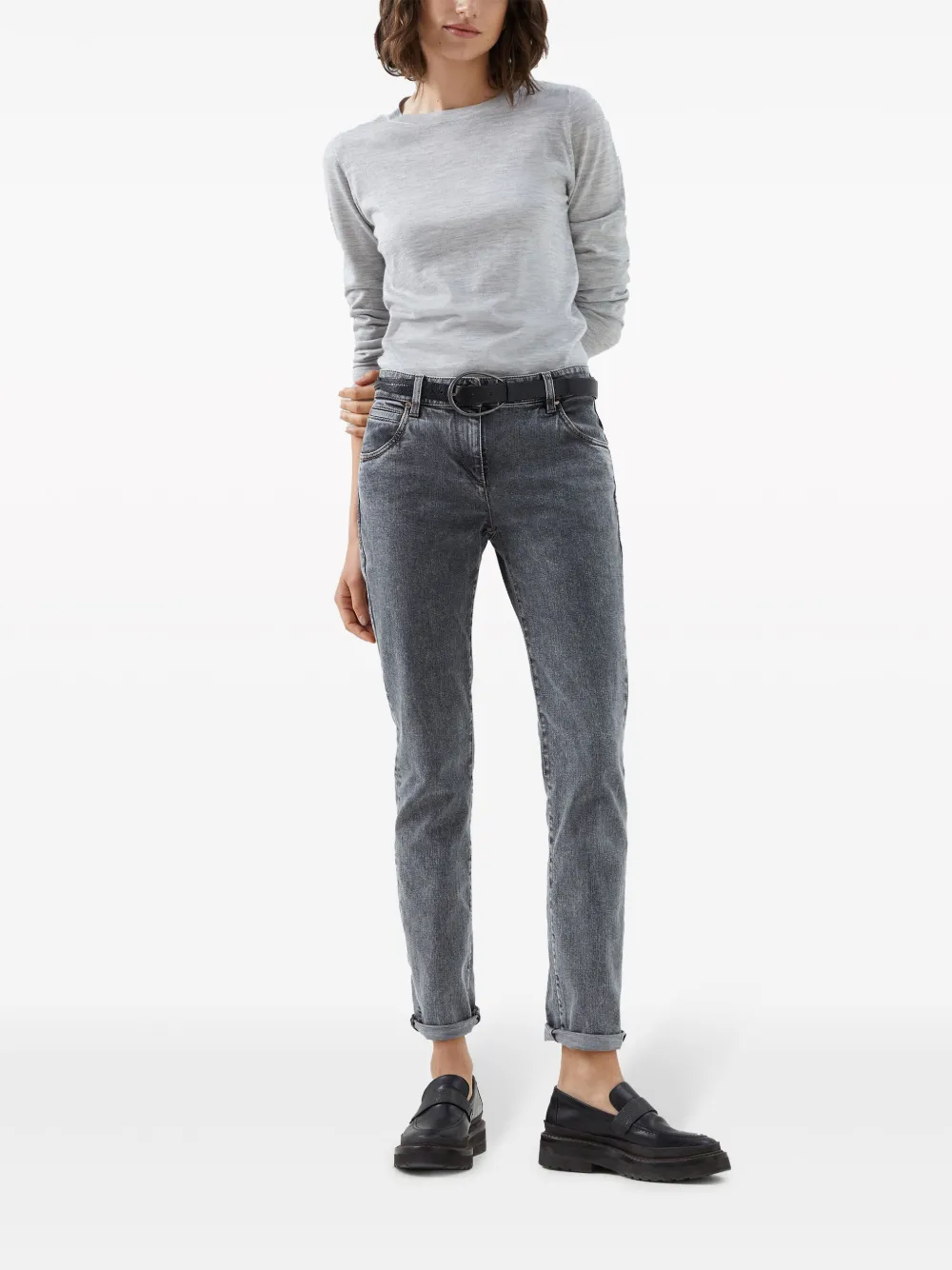 Brunello Cucinelli Cashmere Basic Crewneck Sweater In Grey