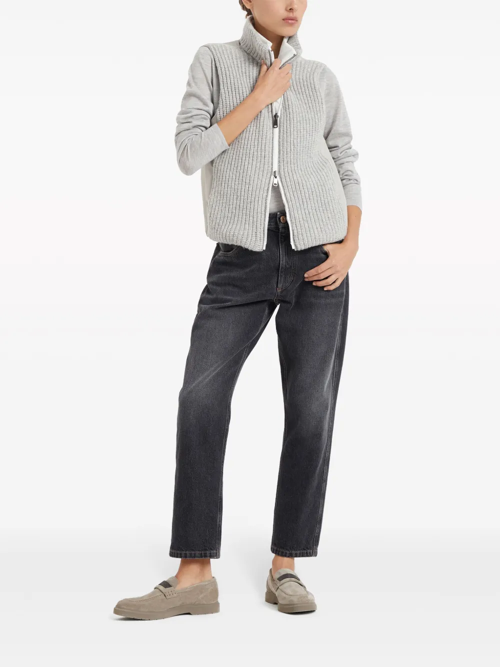 Brunello Cucinelli Knitted Top In Grey