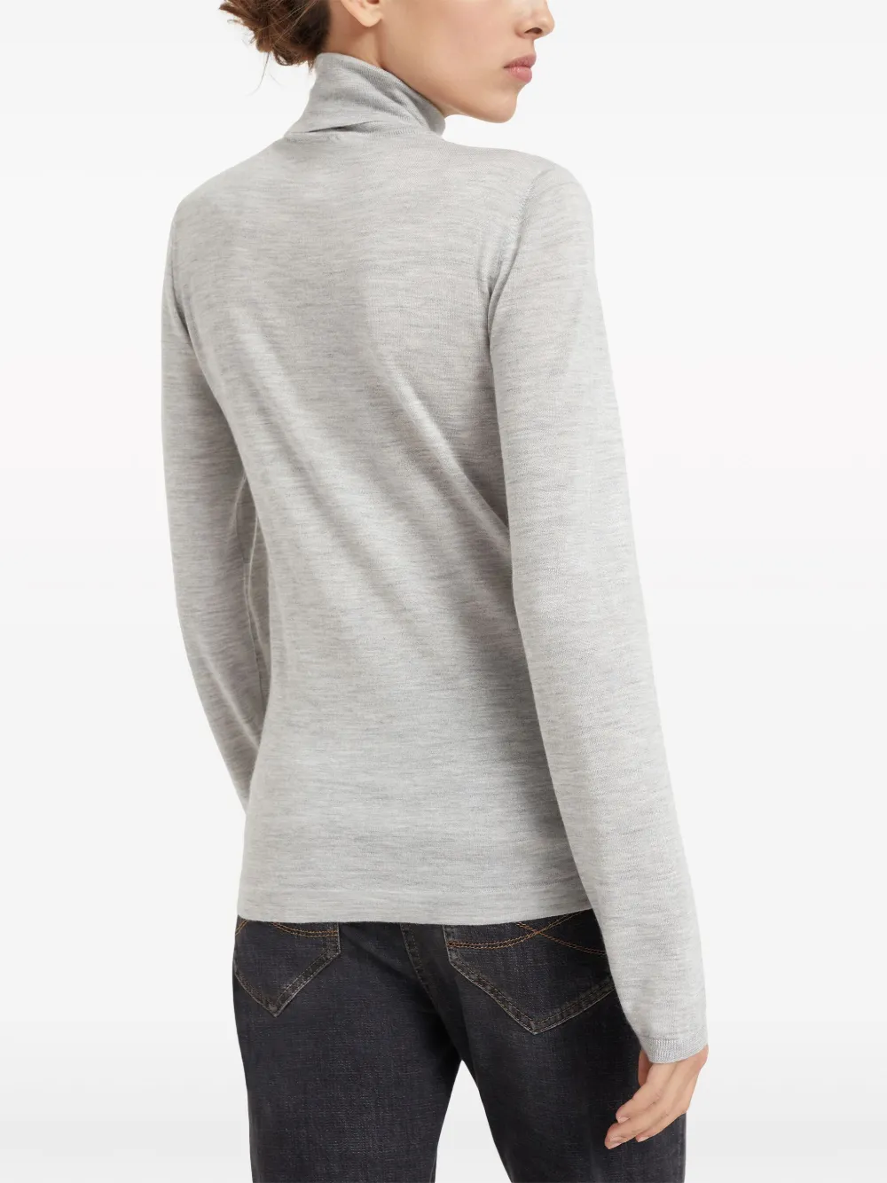 Brunello Cucinelli Roll-neck Fine-knit Jumper In Grey