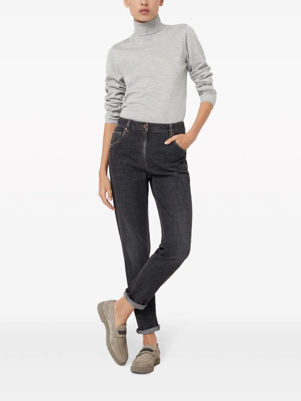 Brunello Cucinelli Roll-neck Fine-knit Jumper In Grey