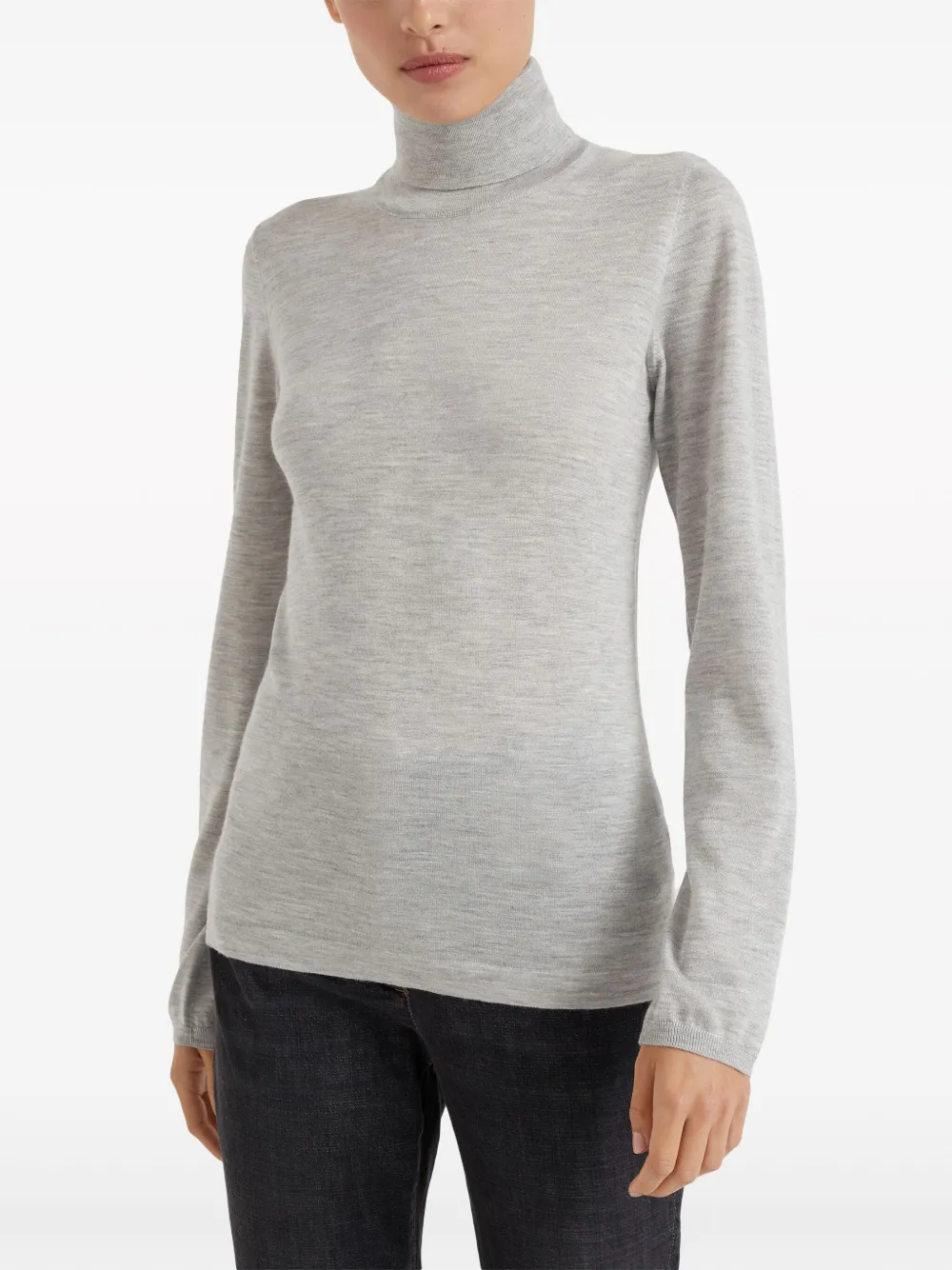 Brunello Cucinelli Roll-neck Fine-knit Jumper In Grey