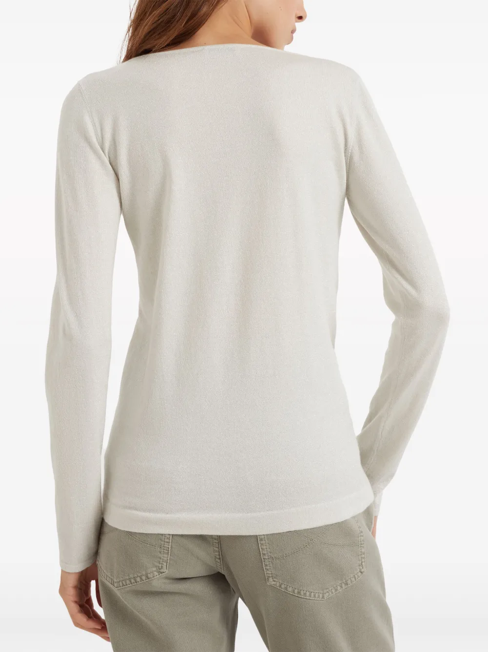 Brunello Cucinelli Long-sleeve Knit Top In Neutrals