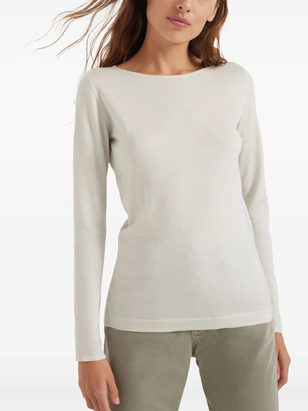 Brunello Cucinelli Long-sleeve Knit Top In Neutrals
