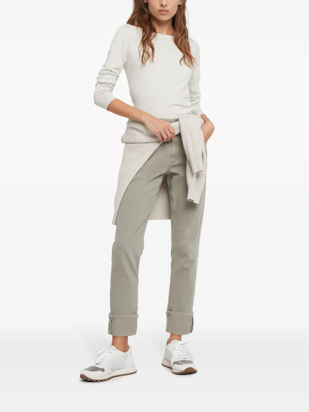 Brunello Cucinelli Long-sleeve Knit Top In Neutrals