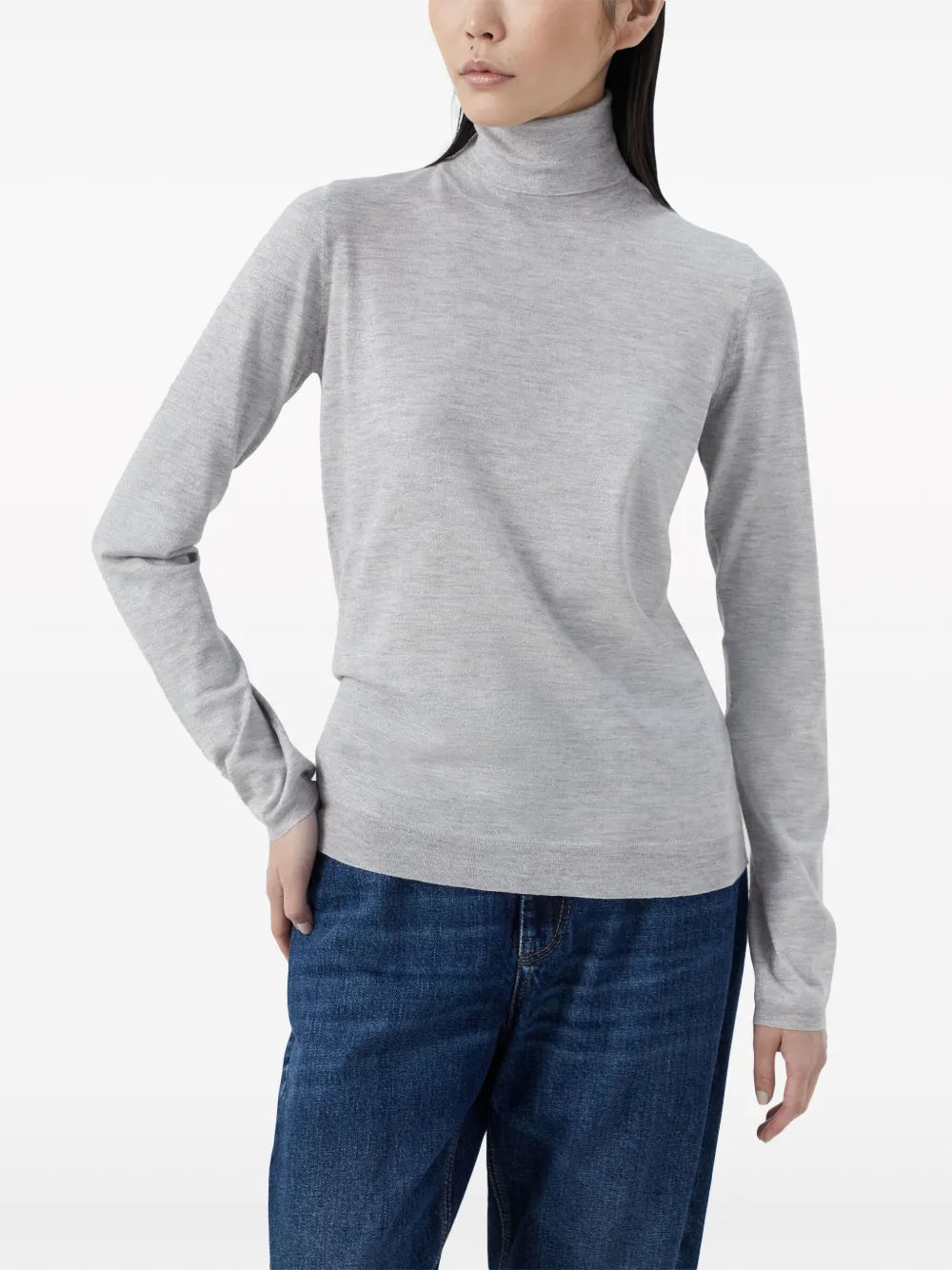Brunello Cucinelli Roll-neck Fine-knit Jumper In Grey