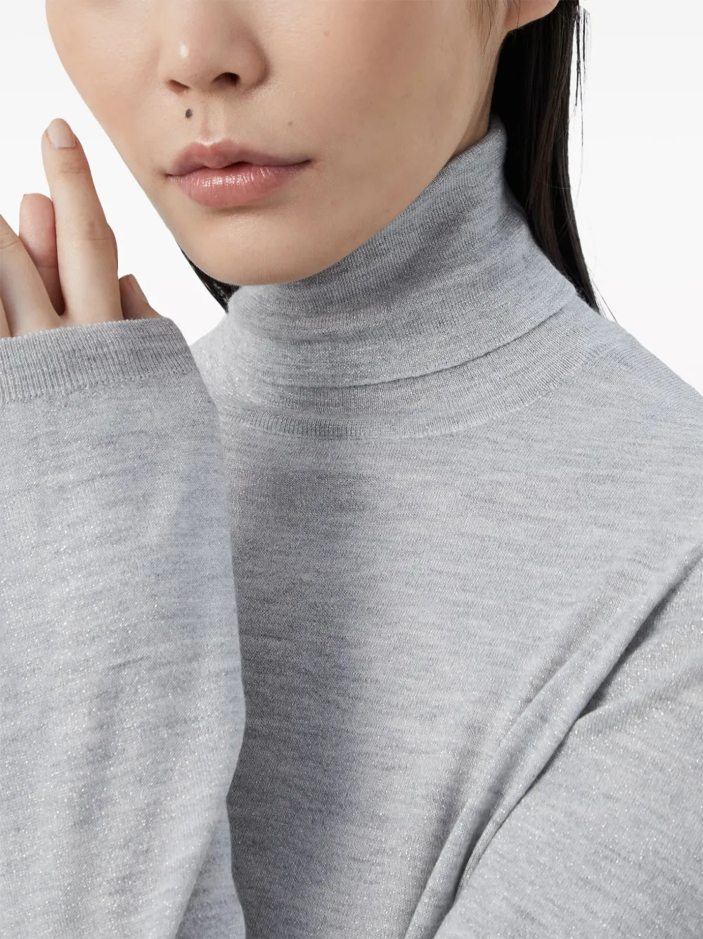 Brunello Cucinelli Roll-neck Fine-knit Jumper In Grey