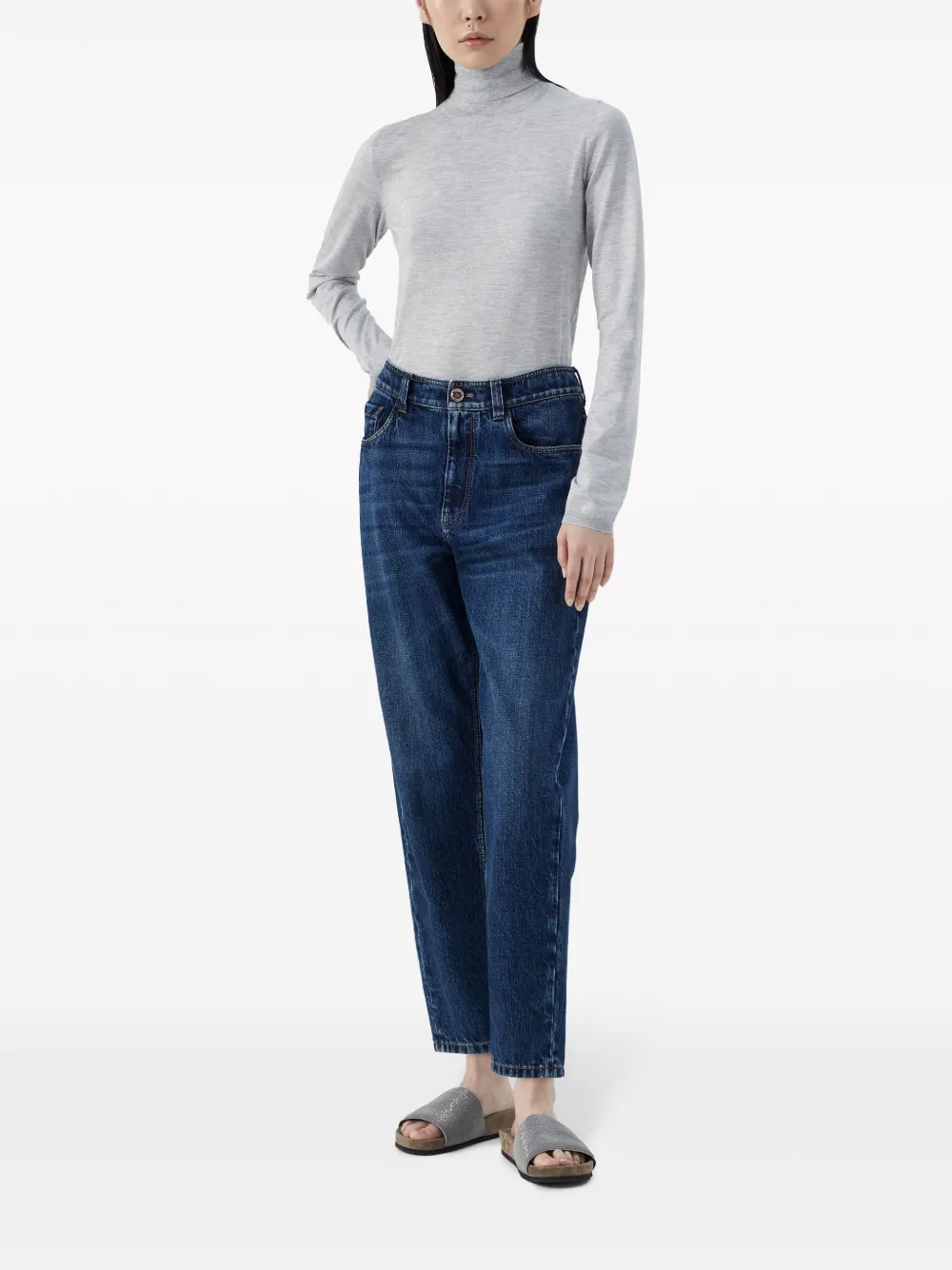 Brunello Cucinelli Roll-neck Fine-knit Jumper In Grey