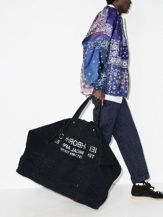 slogan print denim tote bag展示图