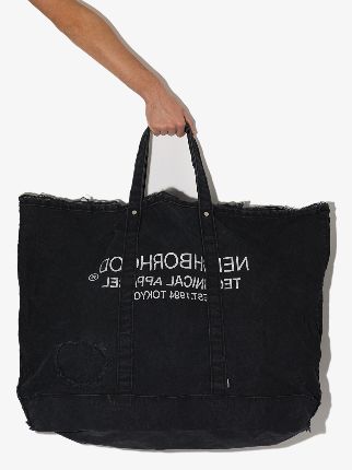 slogan print denim tote bag展示图