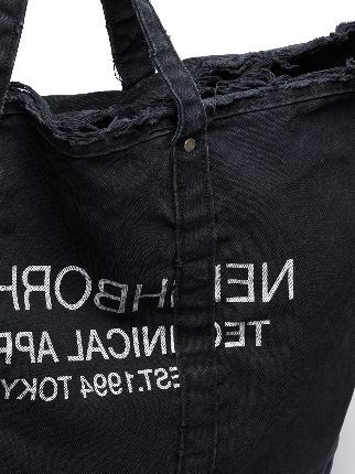 slogan print denim tote bag展示图