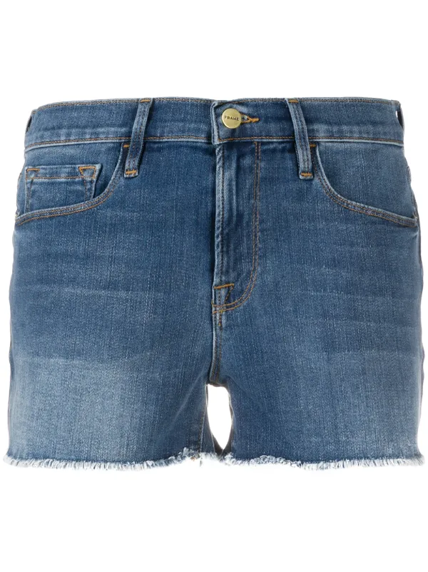 FRAME Unfinished Hem Denim Shorts Blue FARFETCH PH