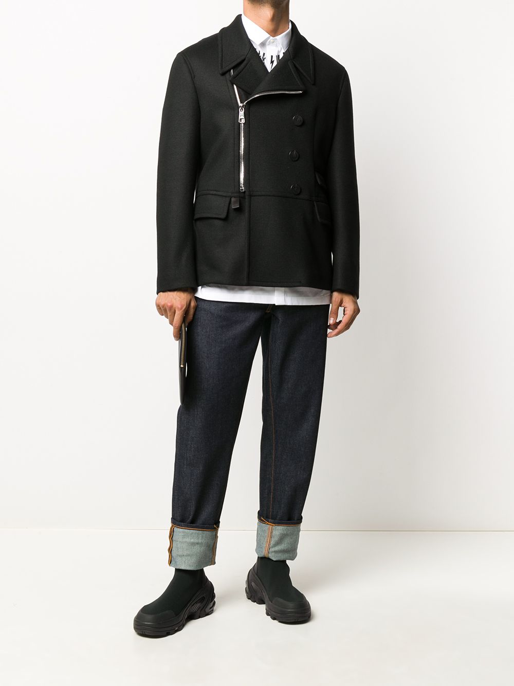 Shop Neil Barrett Asymmetric Zip-fastening Coat In Black