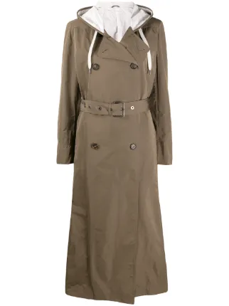 hooded belted trench coat