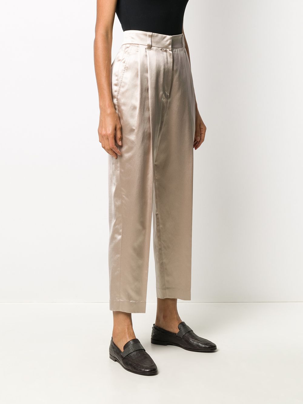 BRUNELLO CUCINELLI METALLIC HIGH-WAISTED TAPERED TROUSERS