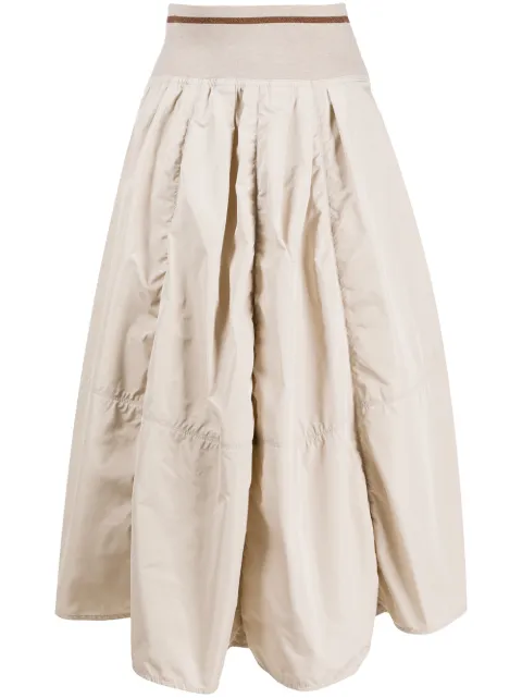 knee length pleated khaki skirt