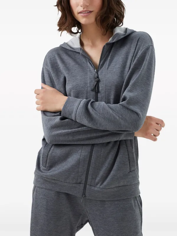 ブルネロクチネリ Brunello Cucinelli Dazzling Net cotton zip hoodie パーカー 衣料品 トップス コットン レディース グレー系 【中古】 Brunello Cucinelli Grey Cotton Ribbed Zip-Up Hoodie | Harrods US