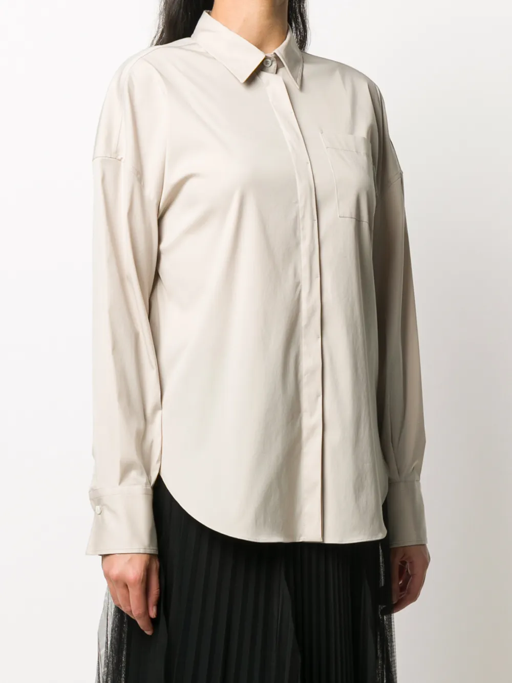 Brunello Cucinelli Brass-embellished Long-sleeved Shirt In Neutrals