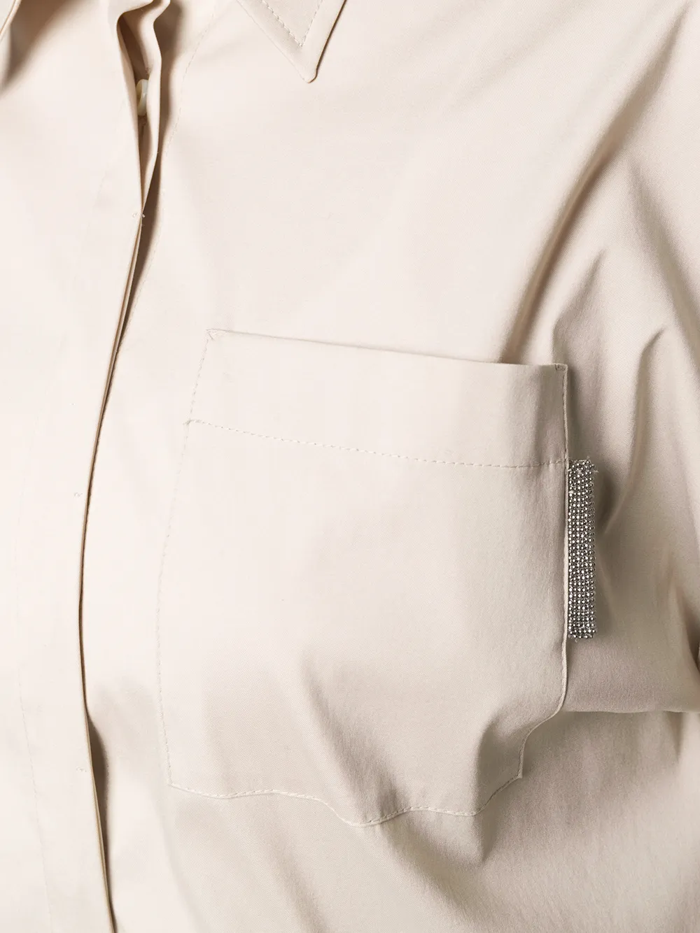 Brunello Cucinelli Brass-embellished Long-sleeved Shirt In Neutrals