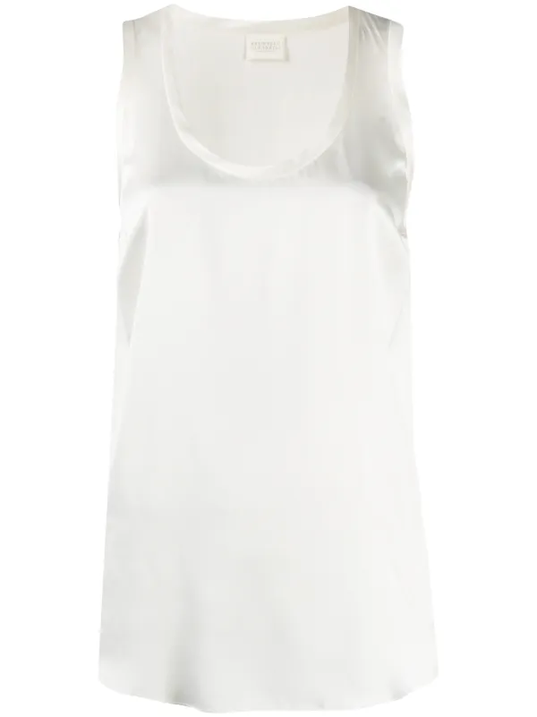 Brunello Cucinelli Stretch Silk Satin Top in White