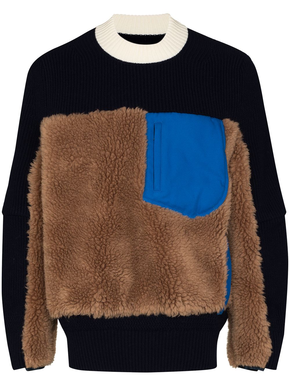 

sacai faux-shearling panelled jumper - Blue