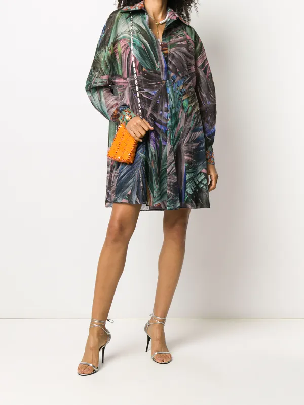 leaf print shirt dress