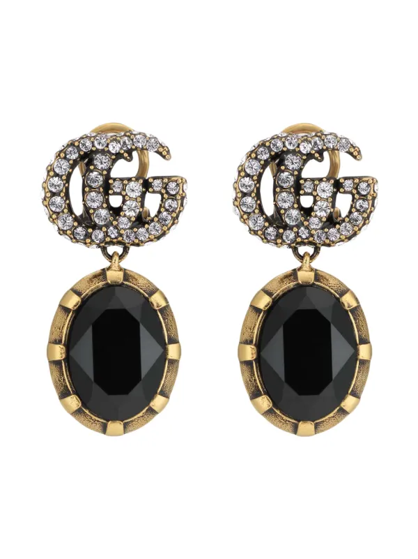 Gucci Double G Pendant Crystal Earrings - Gold