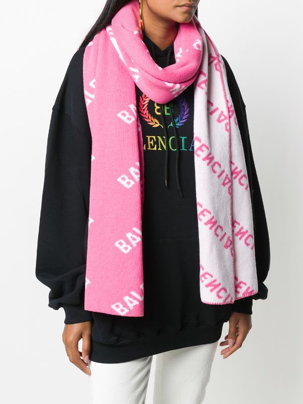 Shop pink & white Balenciaga all-over logo scarf with Express Delivery