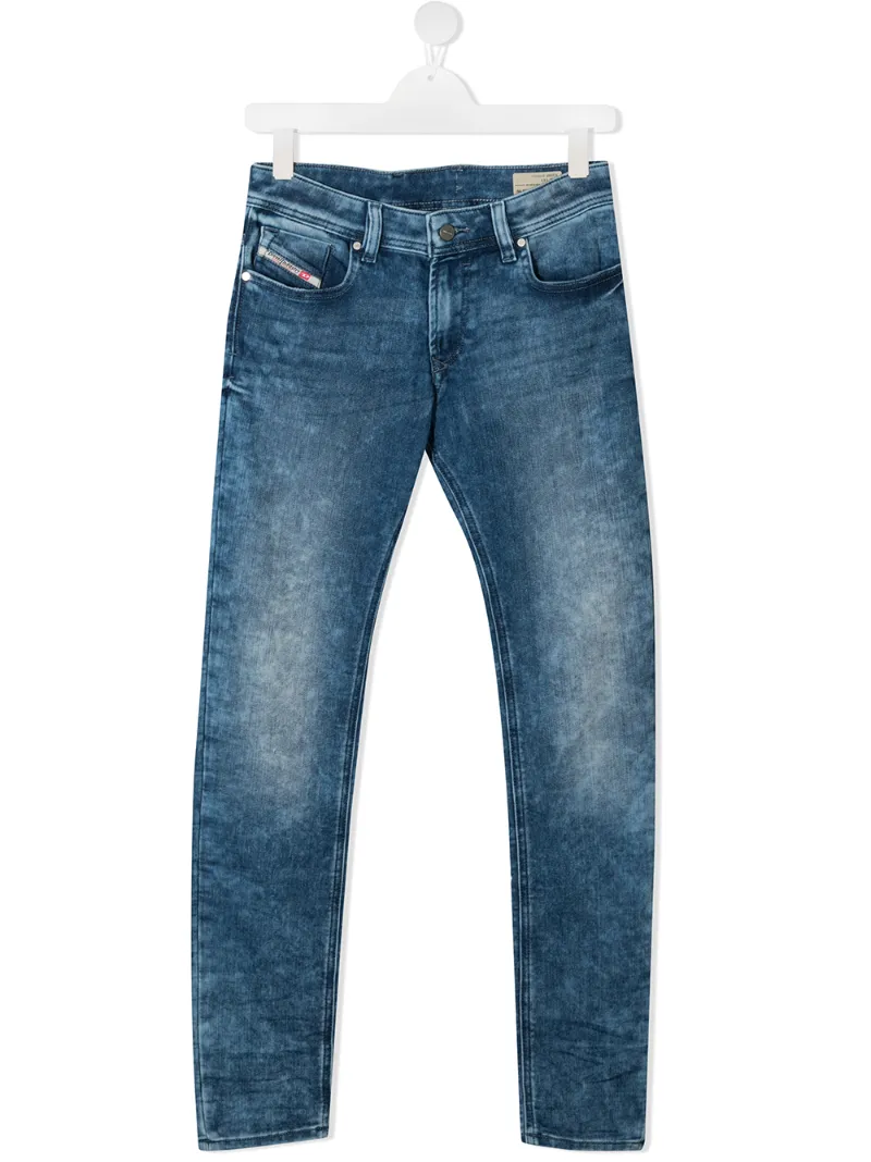 Diesel Straight Leg Faded Jeans In Blue