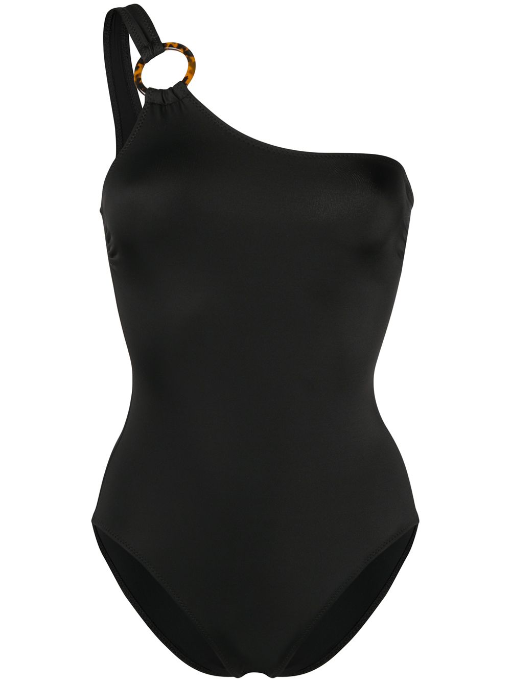 Solid & Striped One-shoulder Swimsuit In Black