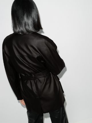 faux leather belted coat展示图