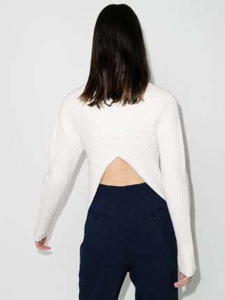 ribbed knit open back sweater展示图