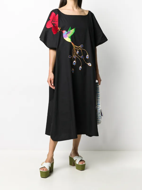 Stella Jean Bird Embroidery Midi Dress 