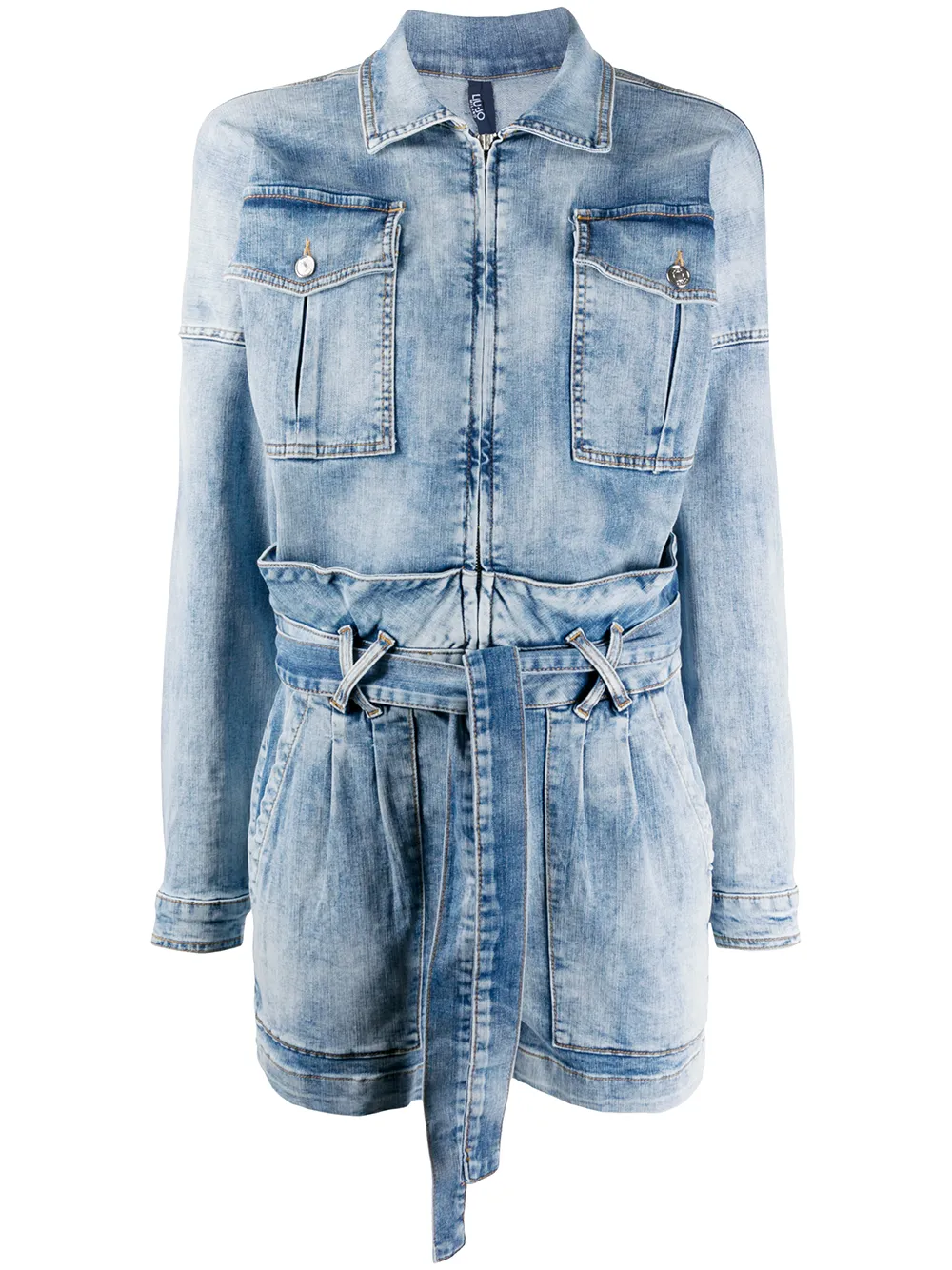 belted denim playsuit