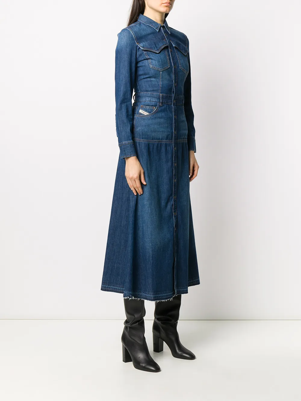  Diesel Jeanskleid Mit Offenem Saum   Blau 
