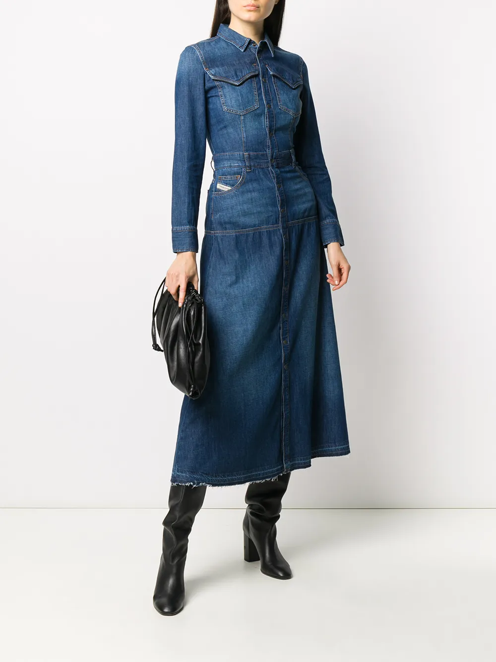  Diesel Jeanskleid Mit Offenem Saum   Blau 