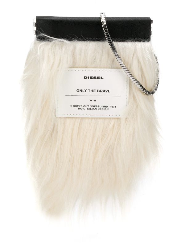 white faux fur purse