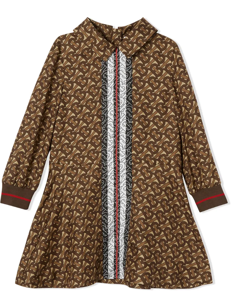 Click to view more detailed imagery on our partner's website Burberry Kids' Monogram Logo Print Silk Dress In Brown