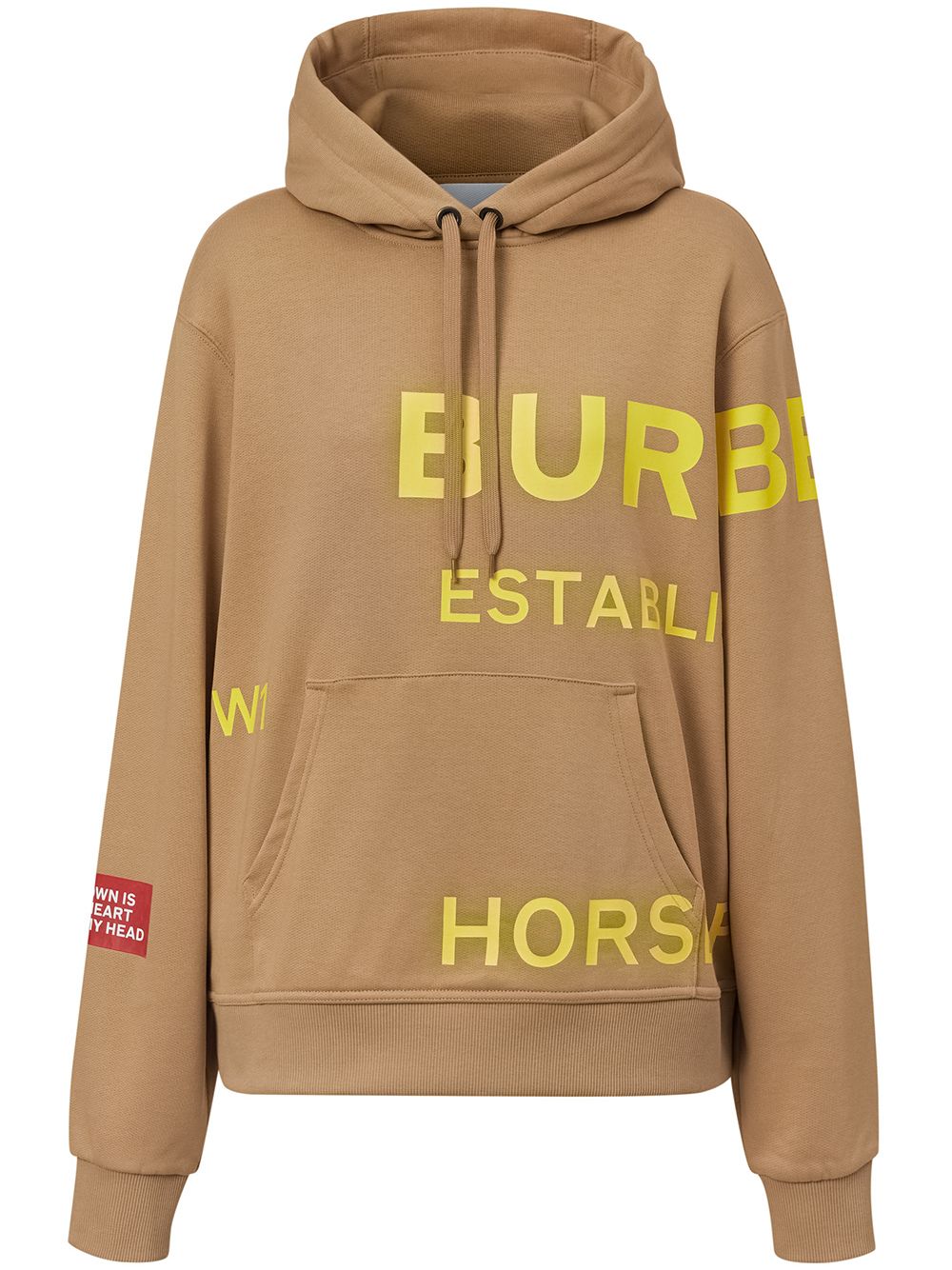 Shop brown & yellow Burberry Horseferry logo print hoodie with Express ...