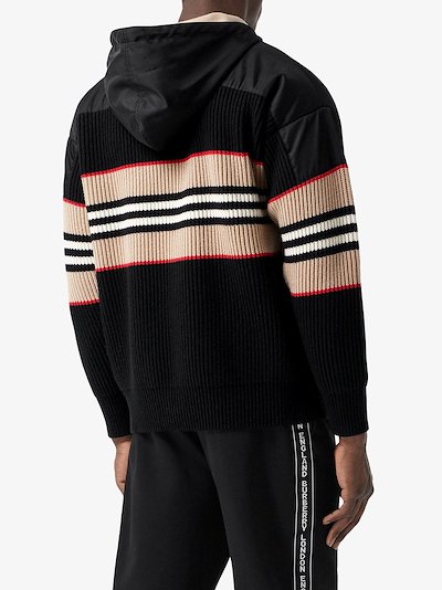 Burberry Icon Stripe rib-knit hoodie black | MODES