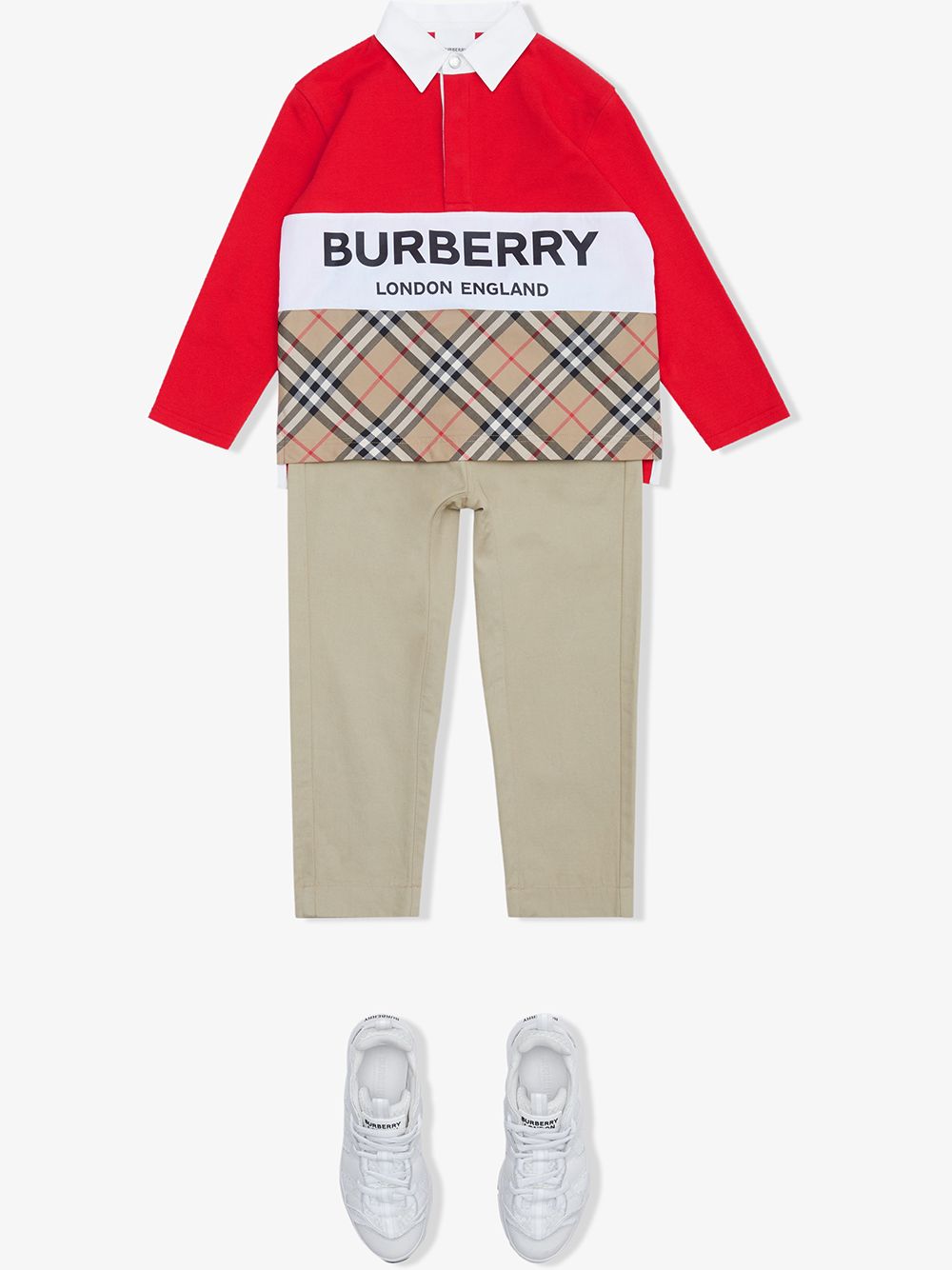 фото Burberry kids клетчатая рубашка поло с длинными рукавами