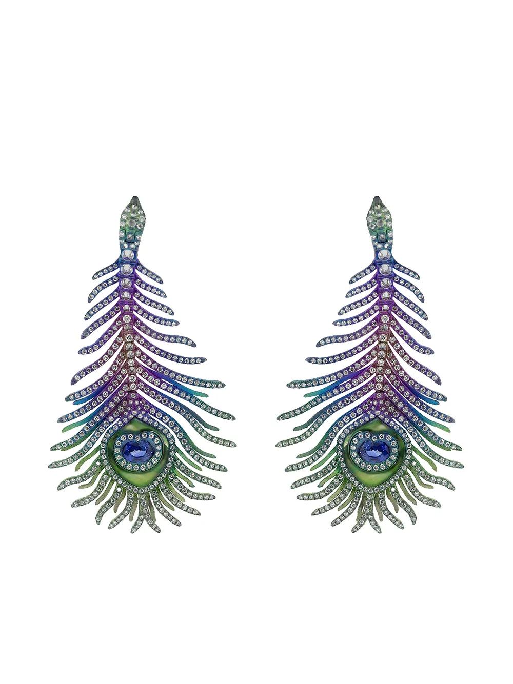 Image 1 of SABOO FINE JEWELS Elemento peacock feather diamond earrings
