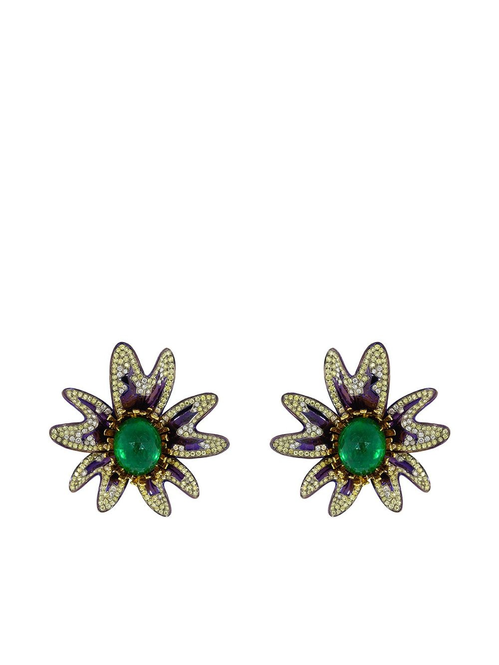 SABOO FINE JEWELS 18KT WHITE GOLD EMERALD AND DIAMOND FLOWER EARRINGS