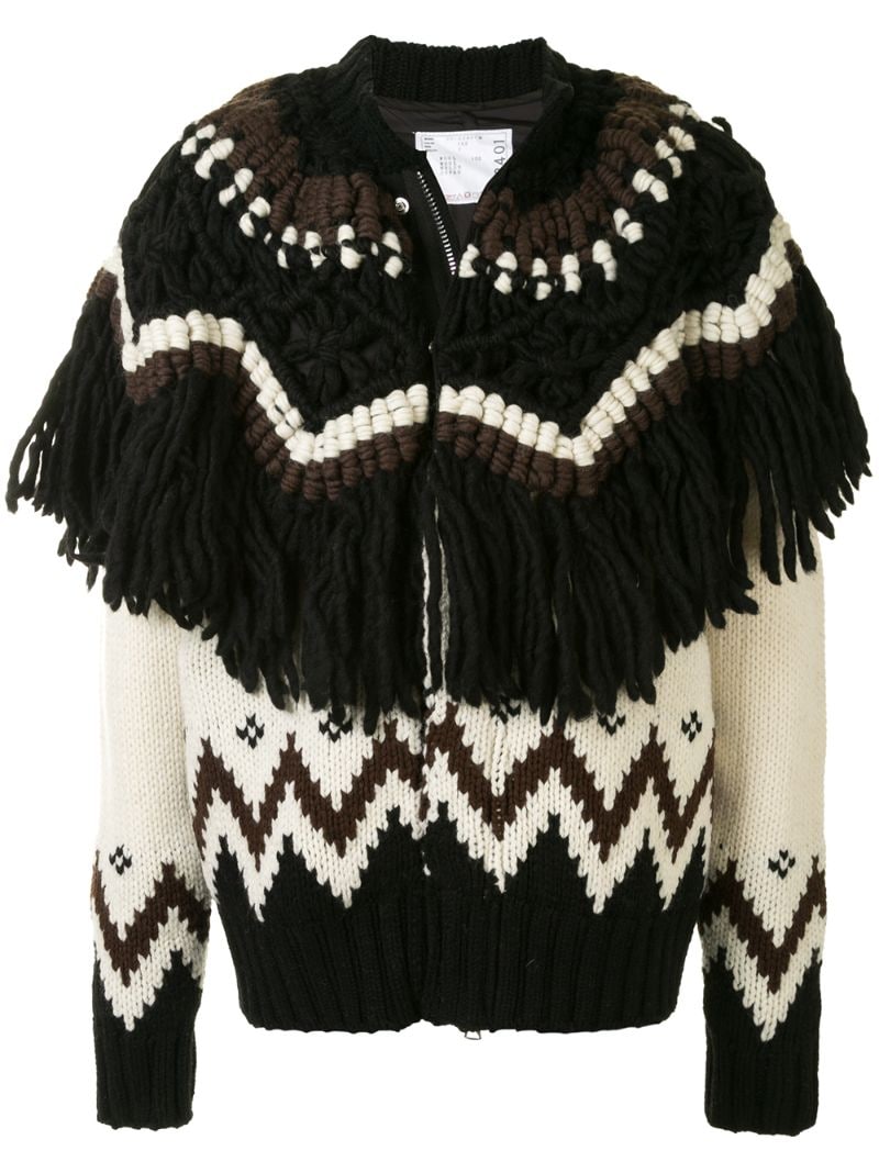 Shop Sacai Oversized-cardigan Mit Fransen In Black