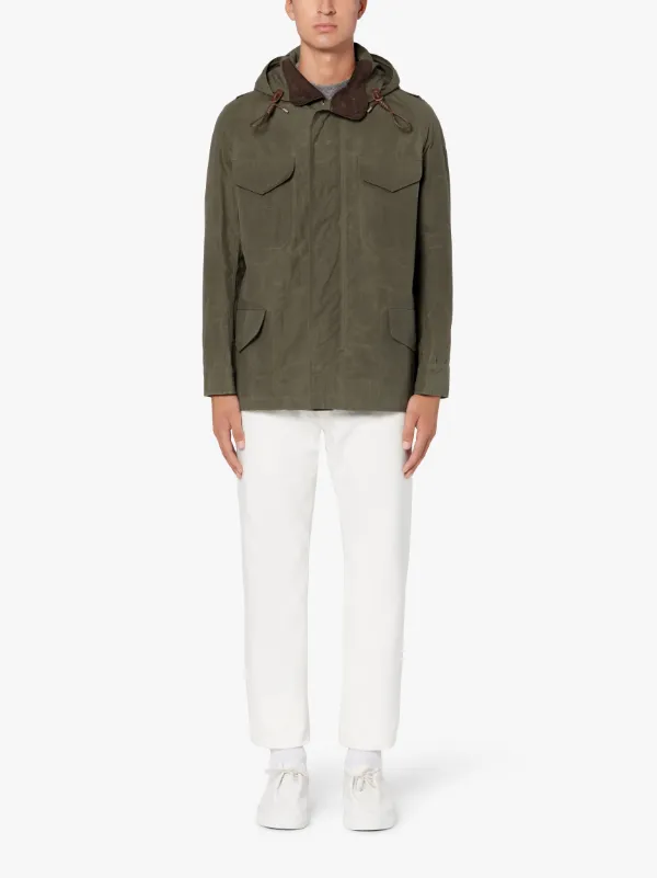 DRUMMING Light Olive Dry Waxed Cotton Hooded Jacket | GMM-200