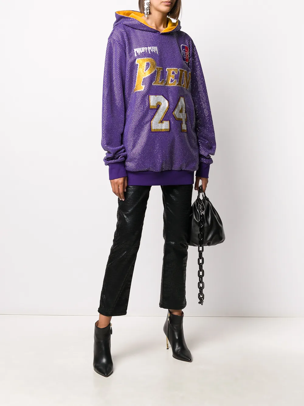 Philipp Plein Glass-embellished Bball Hoodie In Purple