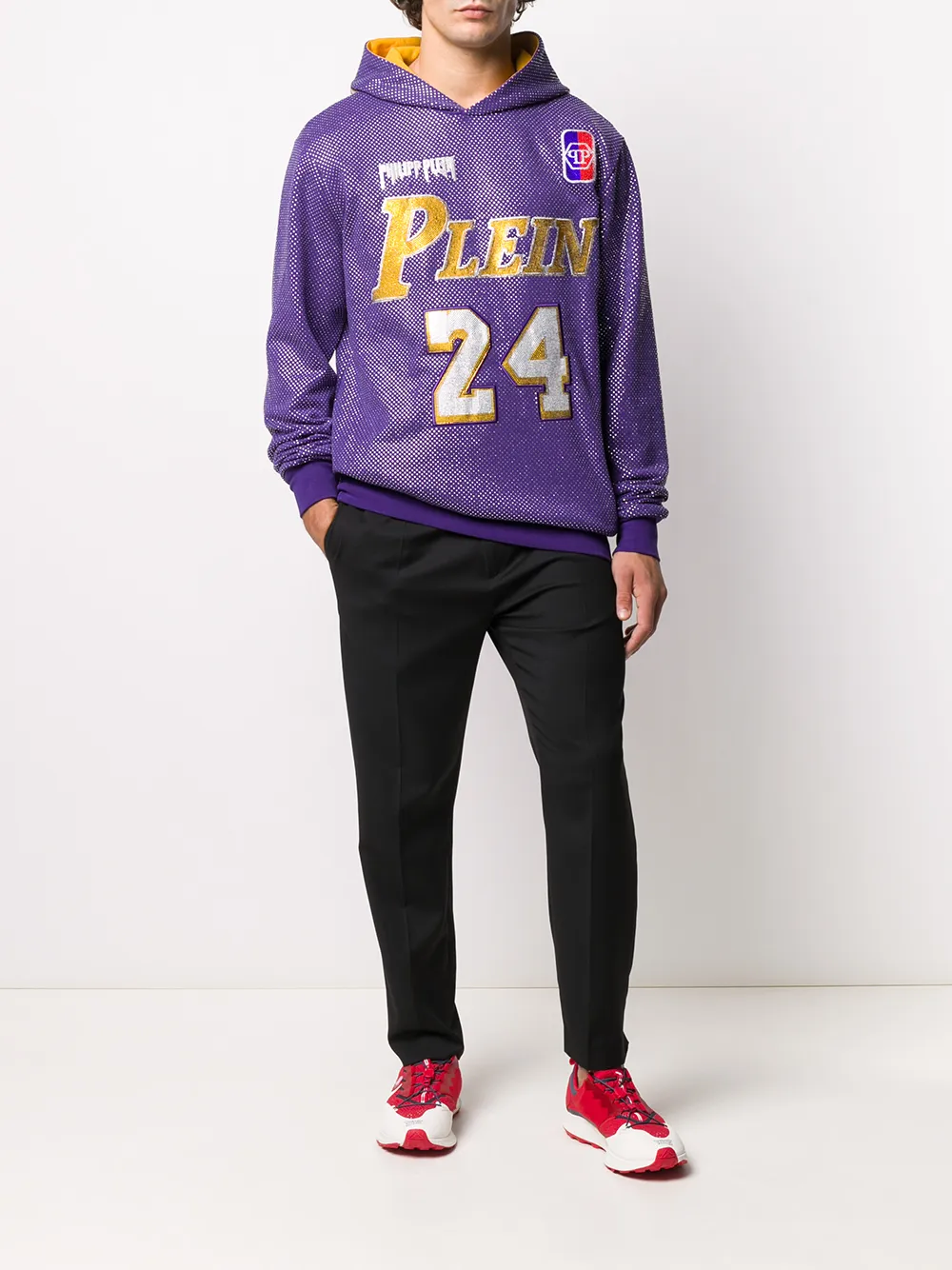 Philipp Plein Glass-embellished Bball Hoodie In Purple