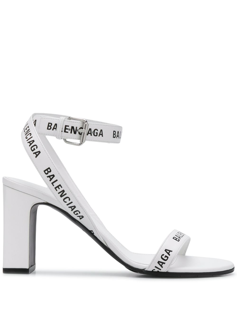 Balenciaga logo-strap block-heel sandals White