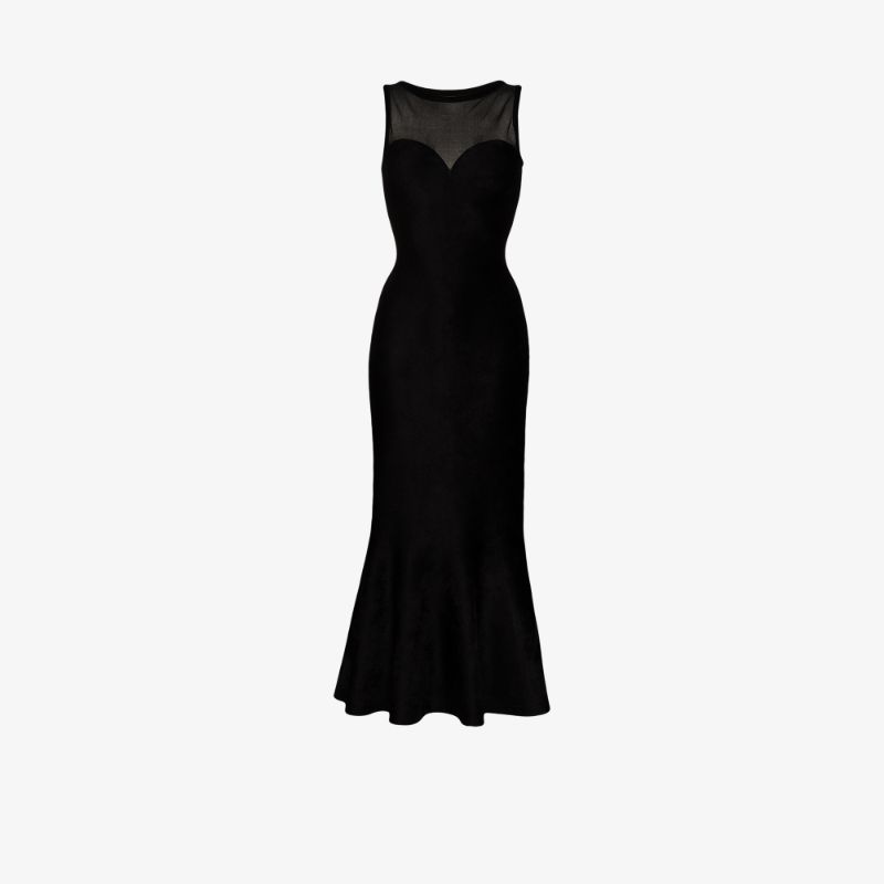 Alaïa Velvet Fishtail Midi Dress In Black | ModeSens