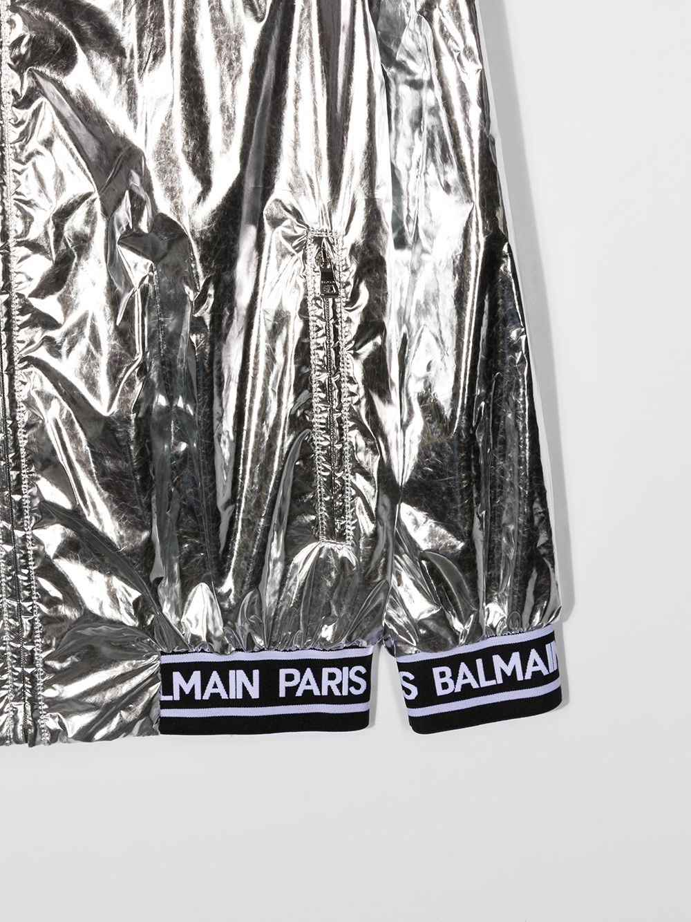 фото Balmain kids куртка с эффектом металлик и логотипом