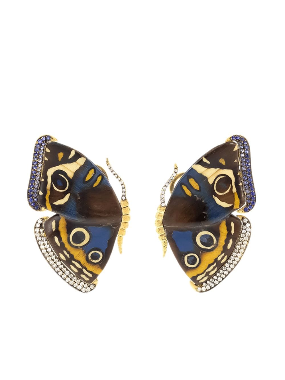 SILVIA FURMANOVICH 18KT YELLOW GOLD DIAMOND MARQUETRY BUTTERFLY EARRINGS